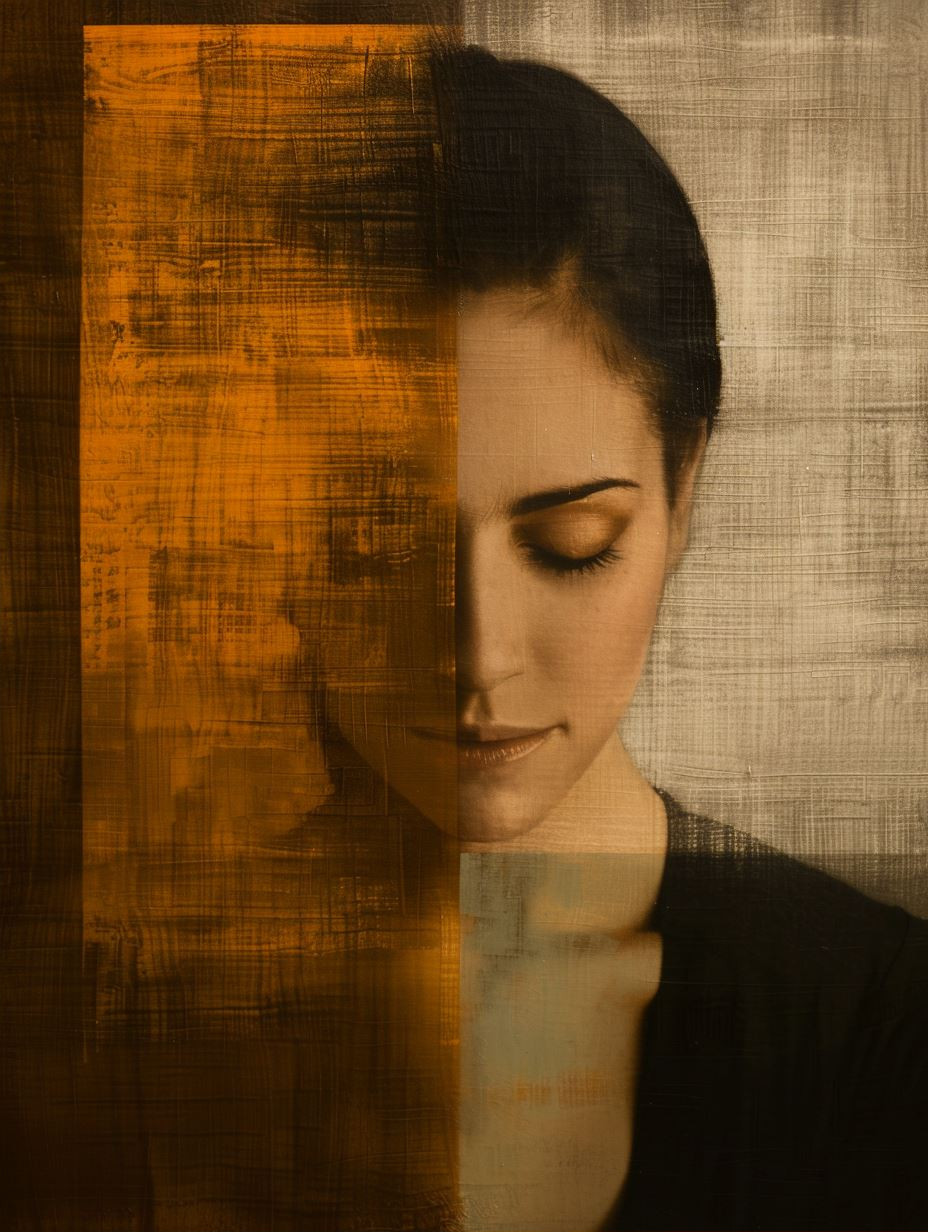 Fragmented Portraits in Ochre Gold - Image 2