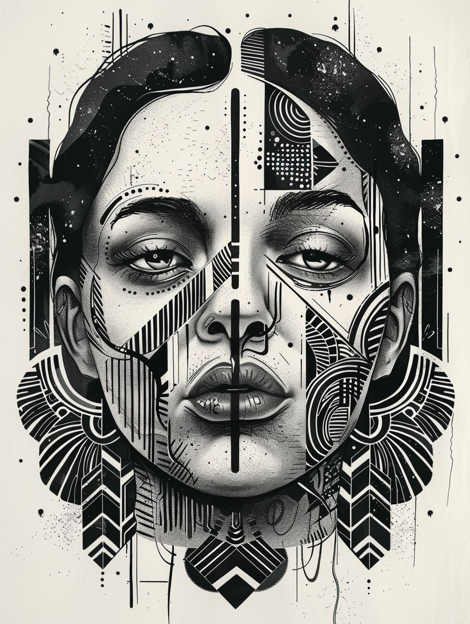 Fragmented Portraits in Monochrome Ink - Image 2