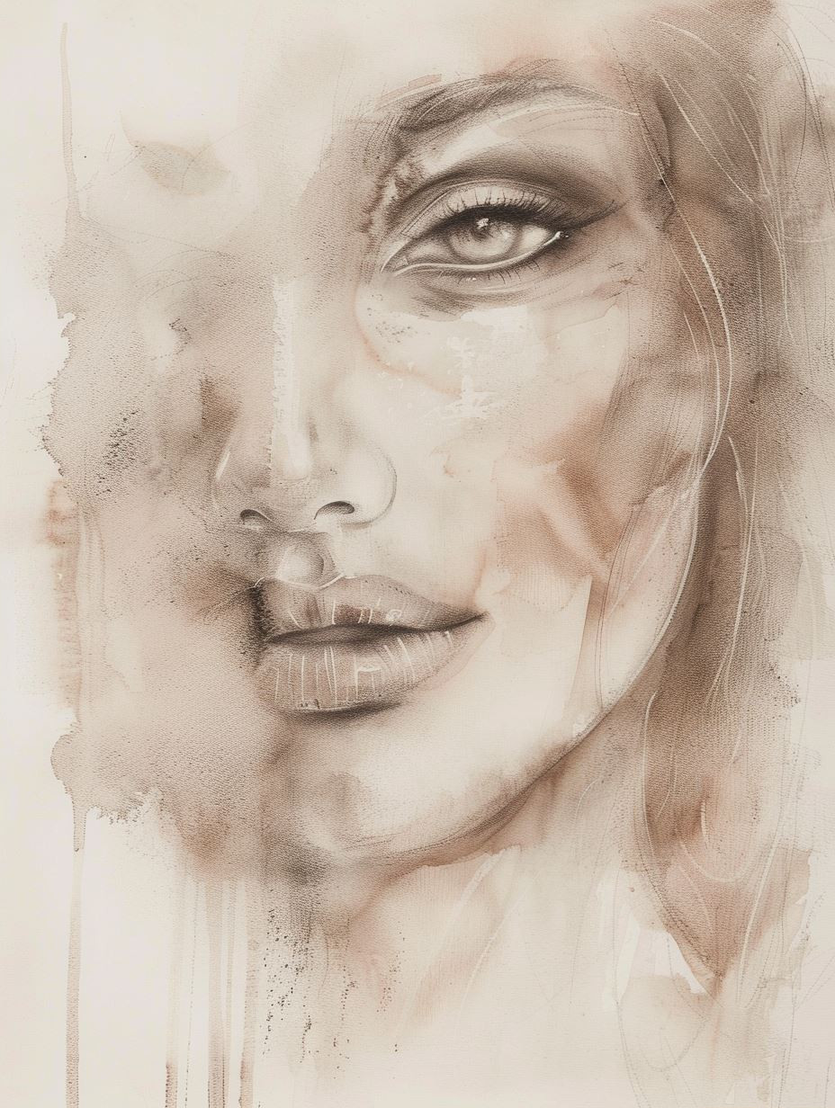 Ethereal Sepia Charcoal Portrait - Image 2