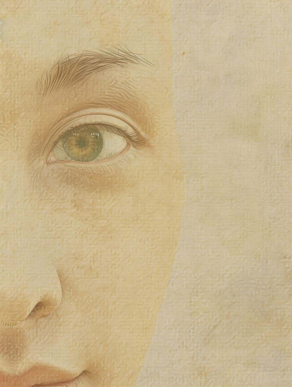Ethereal Gaze in Textured Parchment - Image 1
