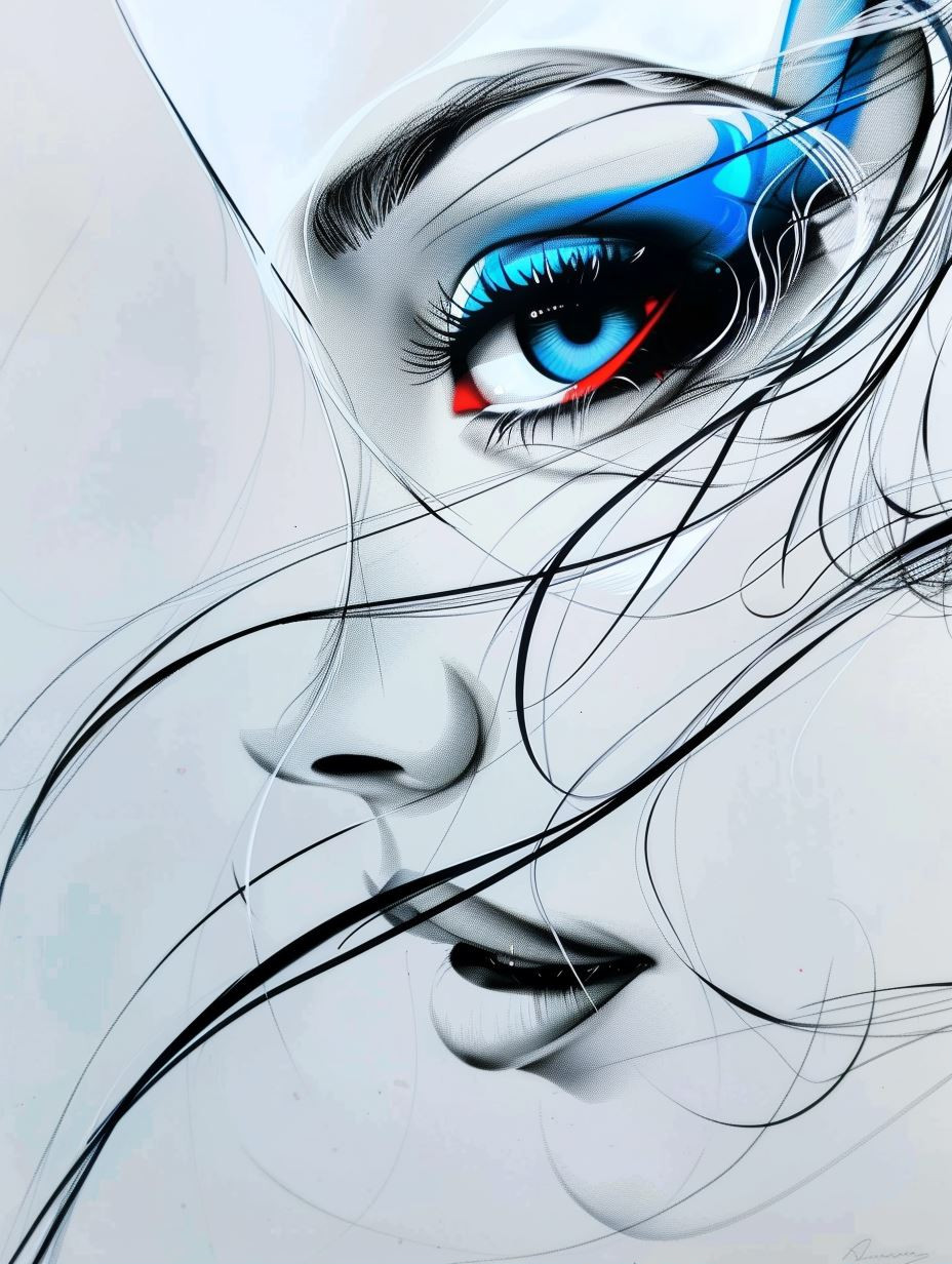 Azure Gaze: Abstract Digital Portraits - Image 1