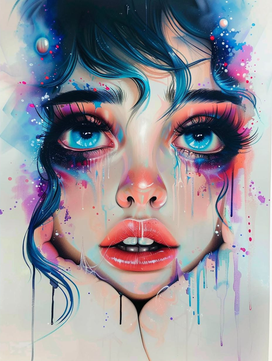 Ethereal Gaze in Watercolor Dreams - Image 2