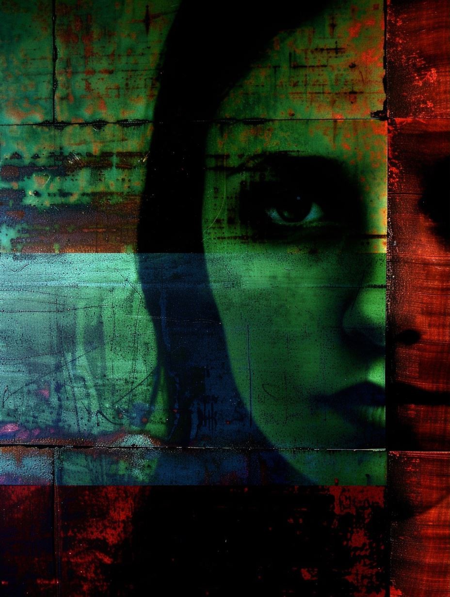 Fragmented Gaze in Neon Rust - Image 1