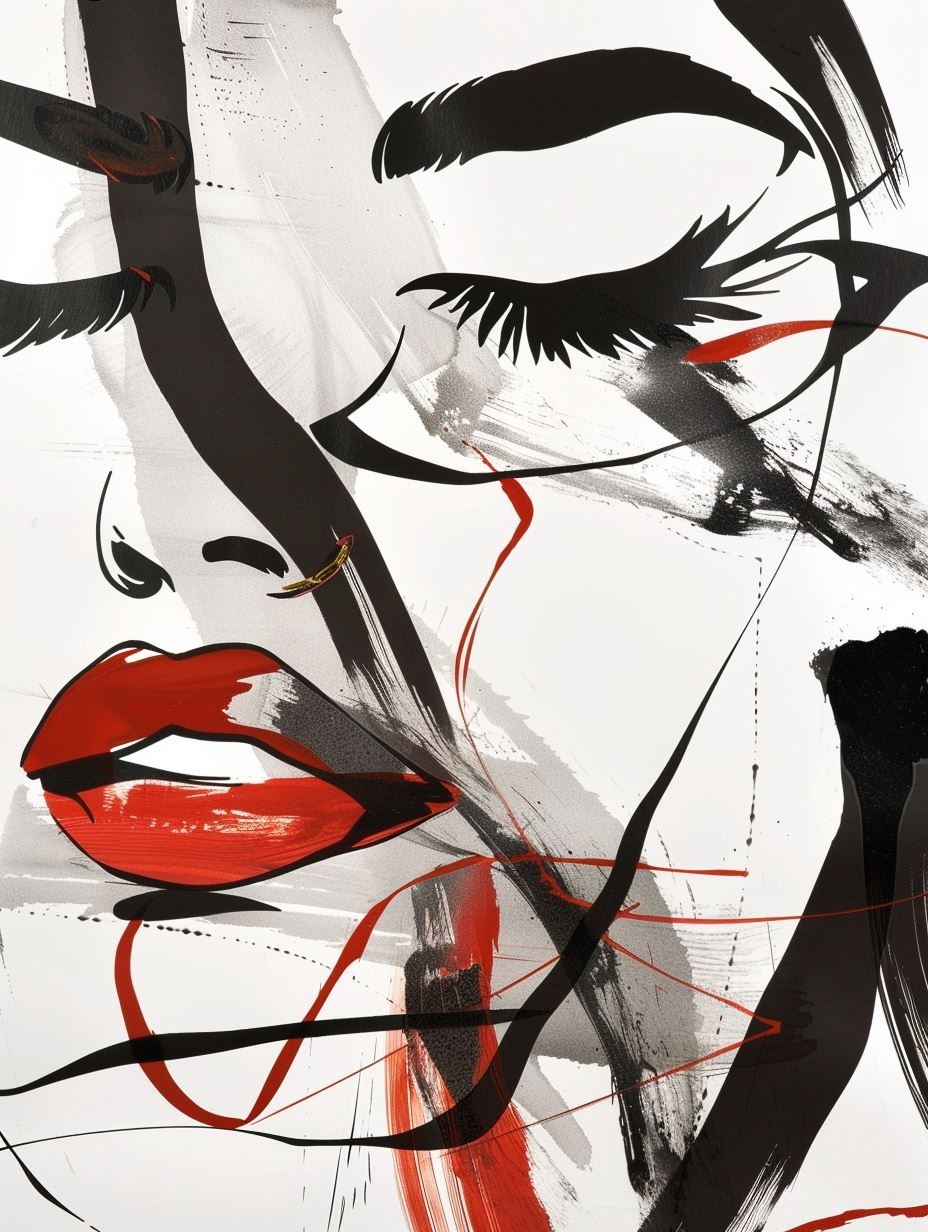 Abstract Crimson Ink Portrait - Image 4