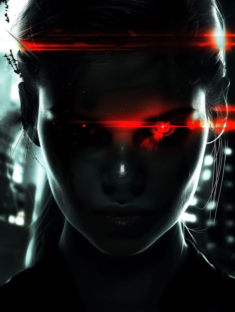Crimson Glitch Cybernetic Portrait - Image 3
