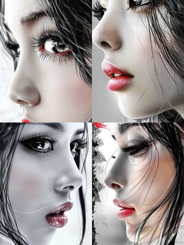 Ethereal Gazes in Monochrome and Red