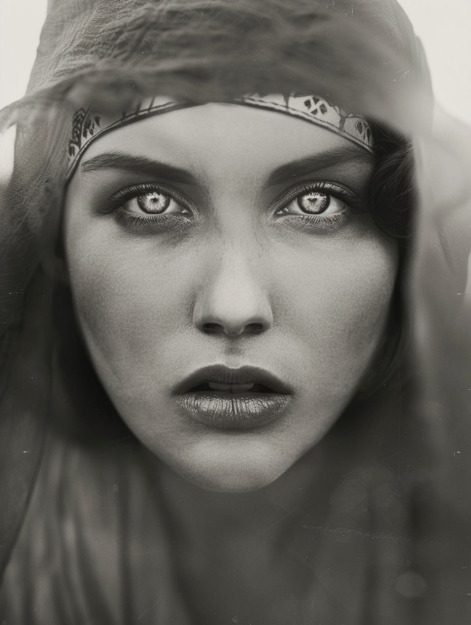 Ethereal Gaze in Monochrome Mist - Image 1