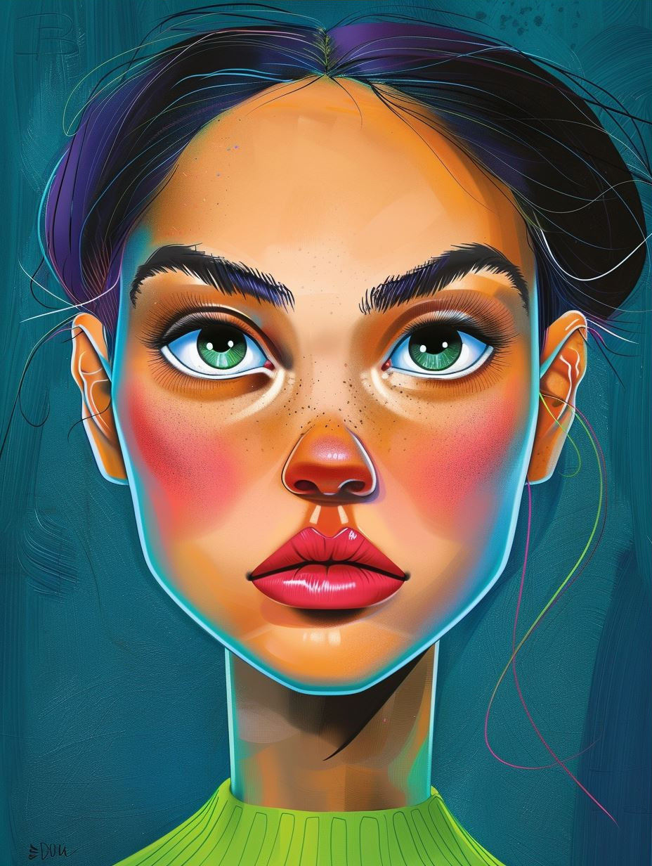 Vibrant Neon Surrealist Portrait - Image 3