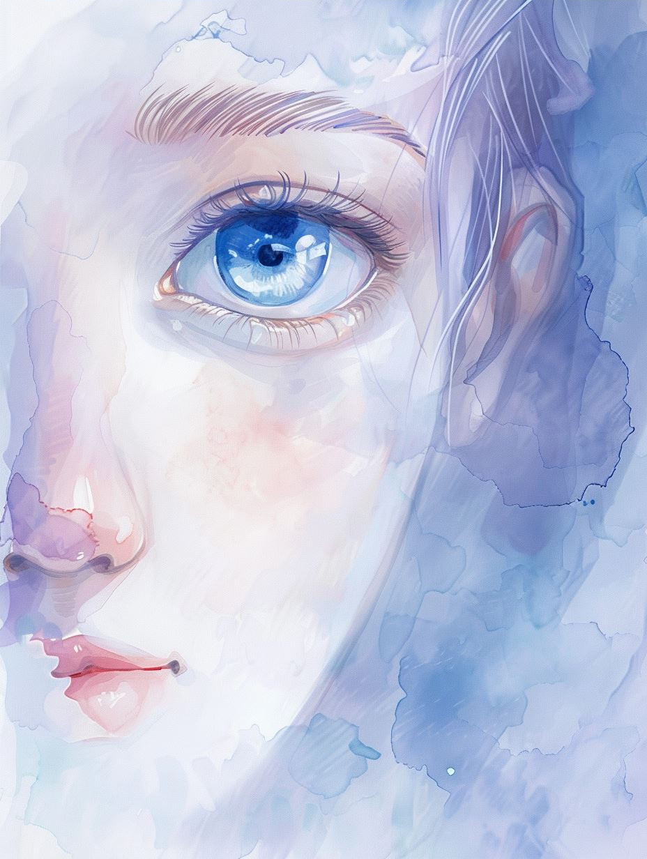 Ethereal Blue Watercolor Portraits - Image 4