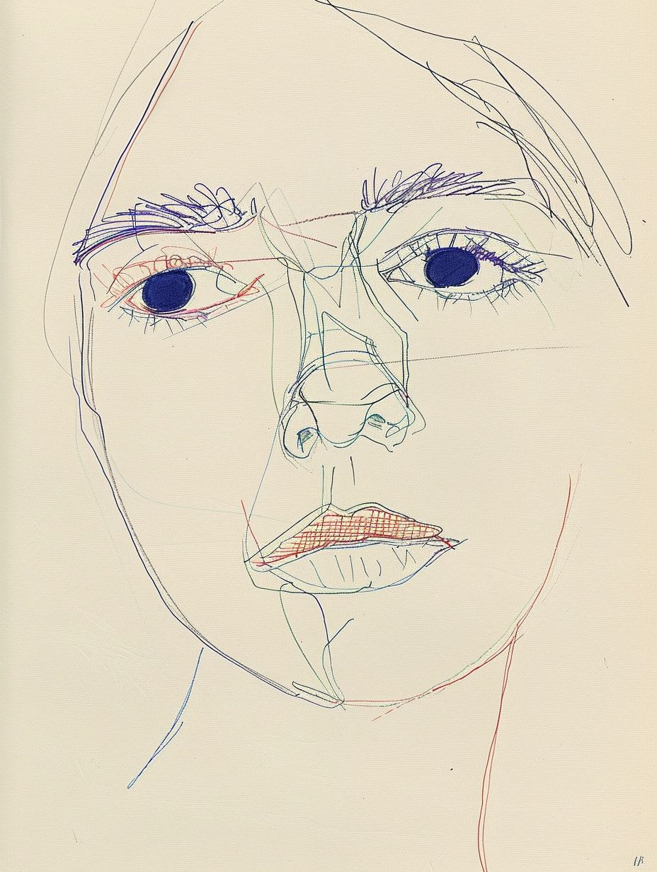 Azure Ink Conceptual Portrait Sketch - Image 4