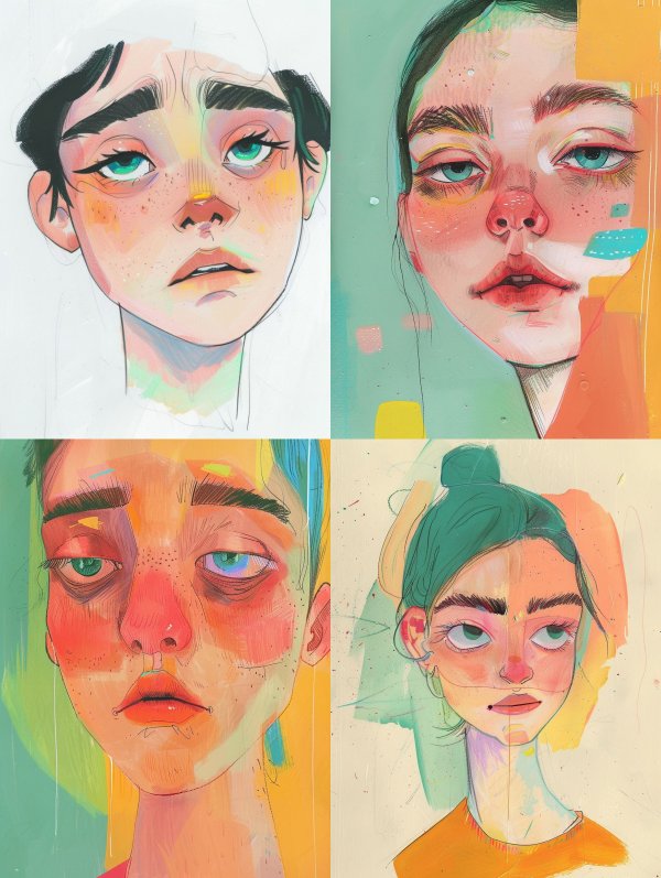 Ethereal Gazes in Digital Watercolor
