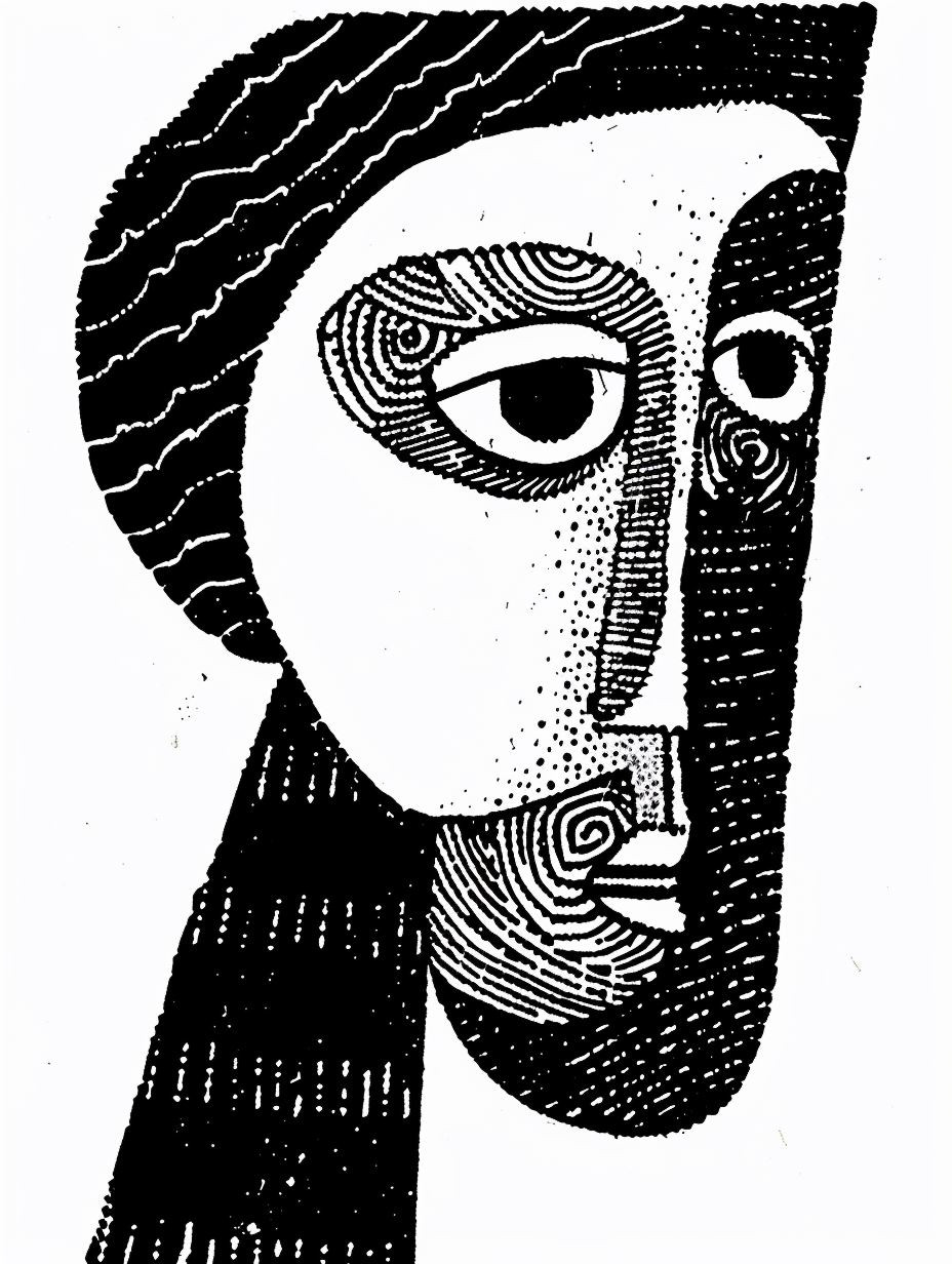 Abstract Monochromatic Linework Portrait