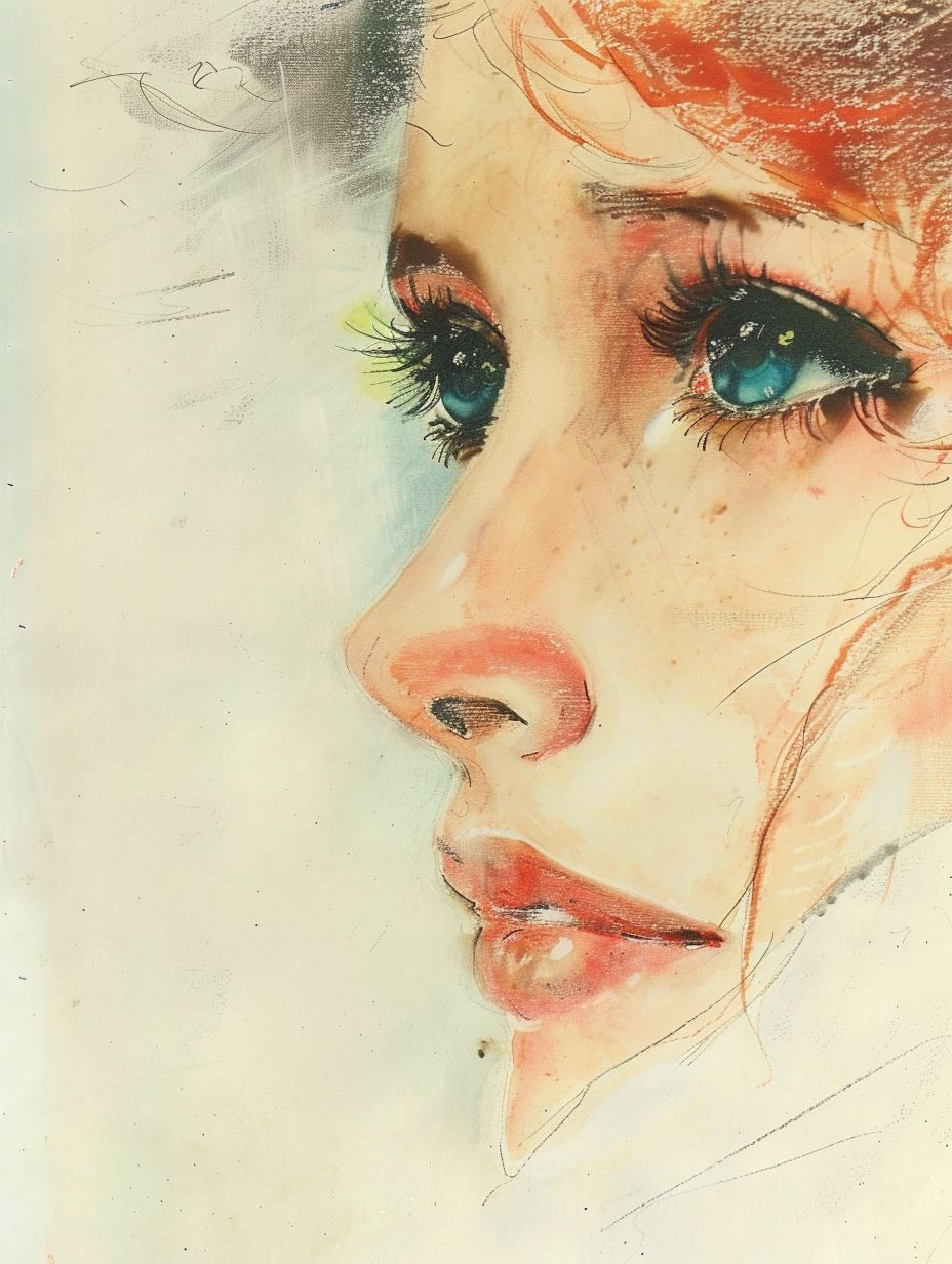 Azure Gaze: A Study in Watercolor - Image 1