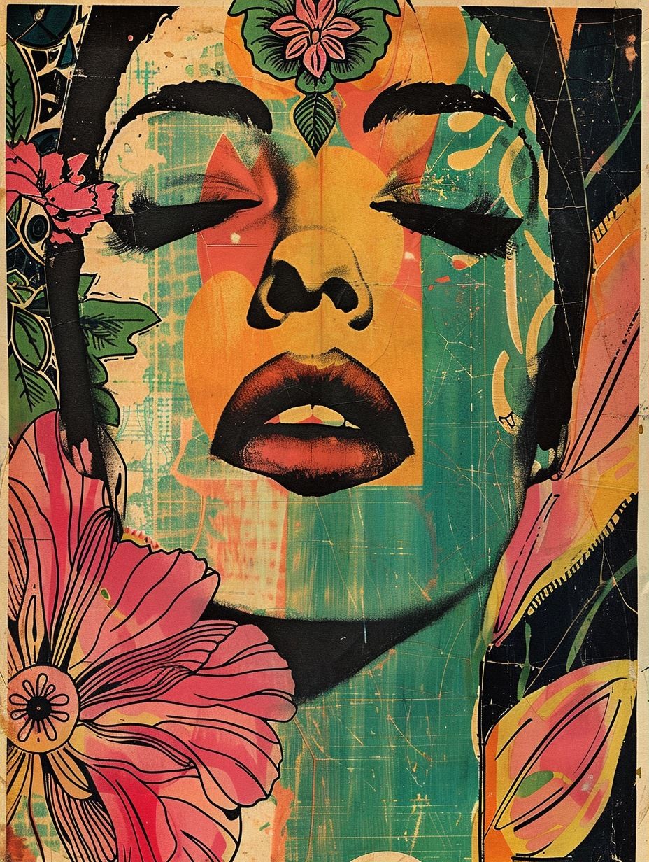 Vintage Psychedelic Floral Portrait
