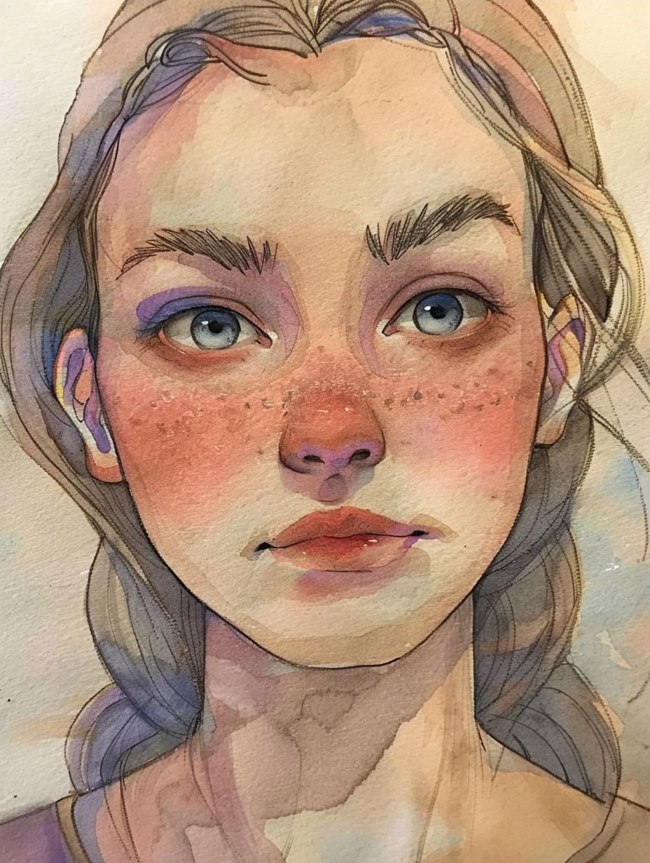 Ethereal Gaze: Watercolor Portrait Studies - Image 3