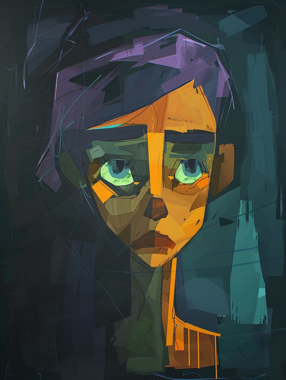 Geometric Portrait on Crumpled Parchment - Image 3