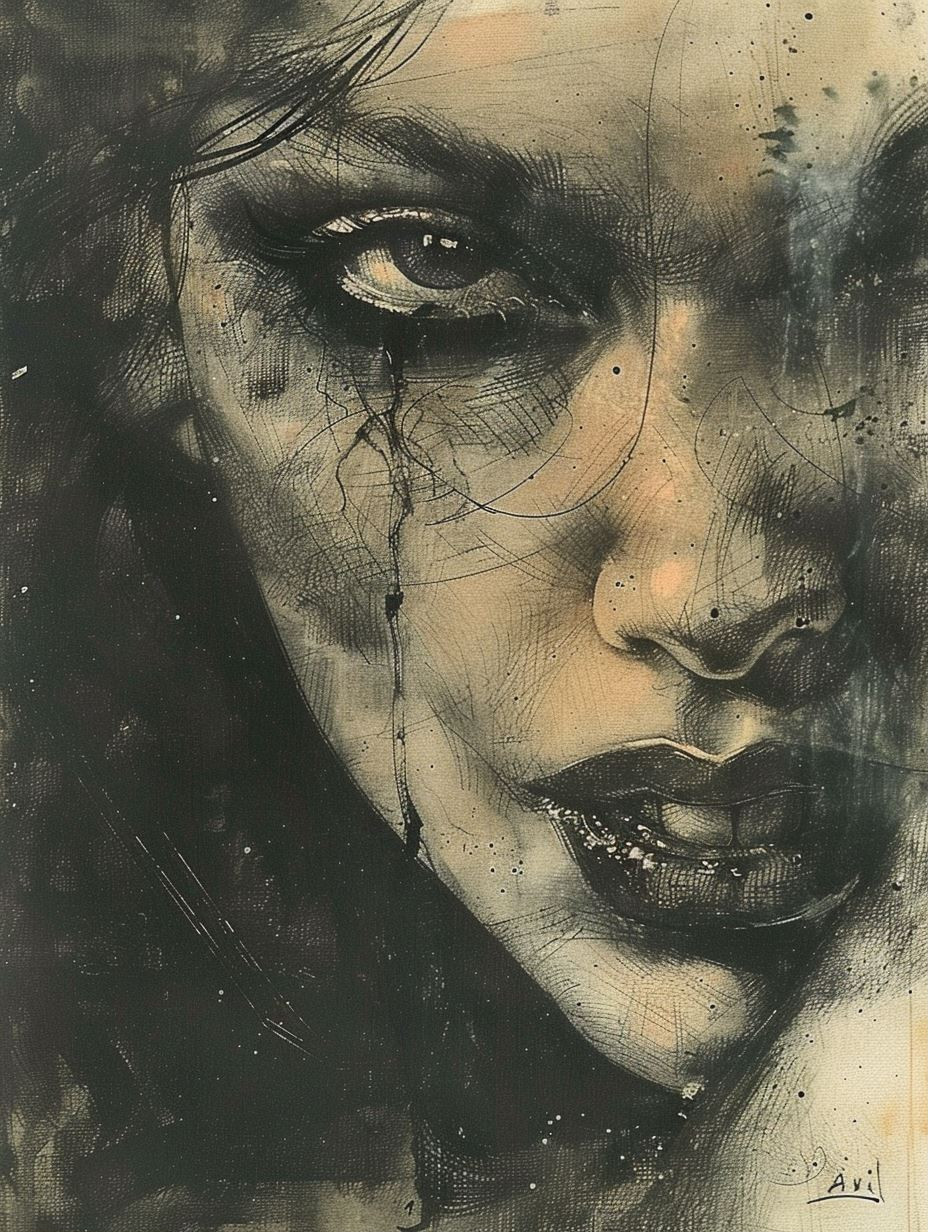 Melancholy Ink and Shadow Portrait - Image 1