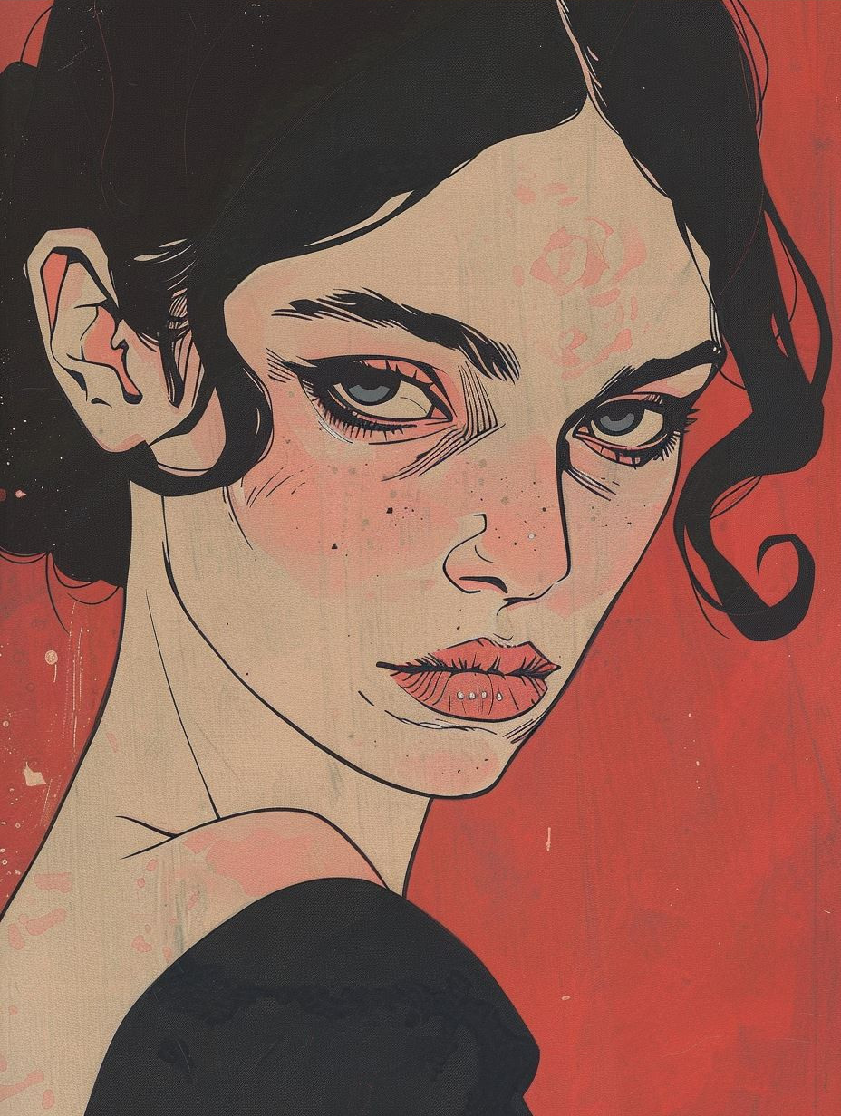 Crimson Gaze Noir Illustration - Image 3