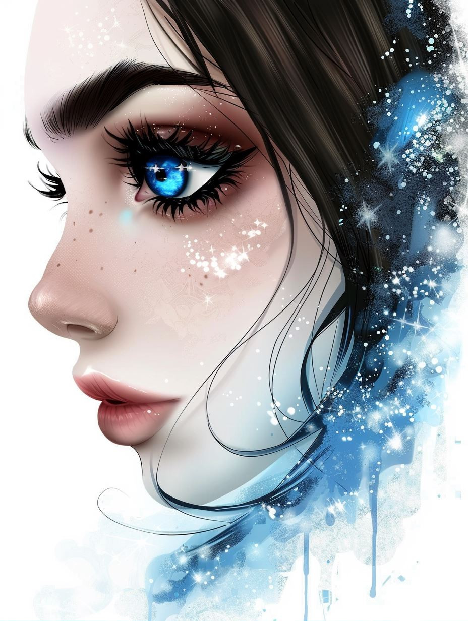 Ethereal Blue Sketch Portrait - Image 2