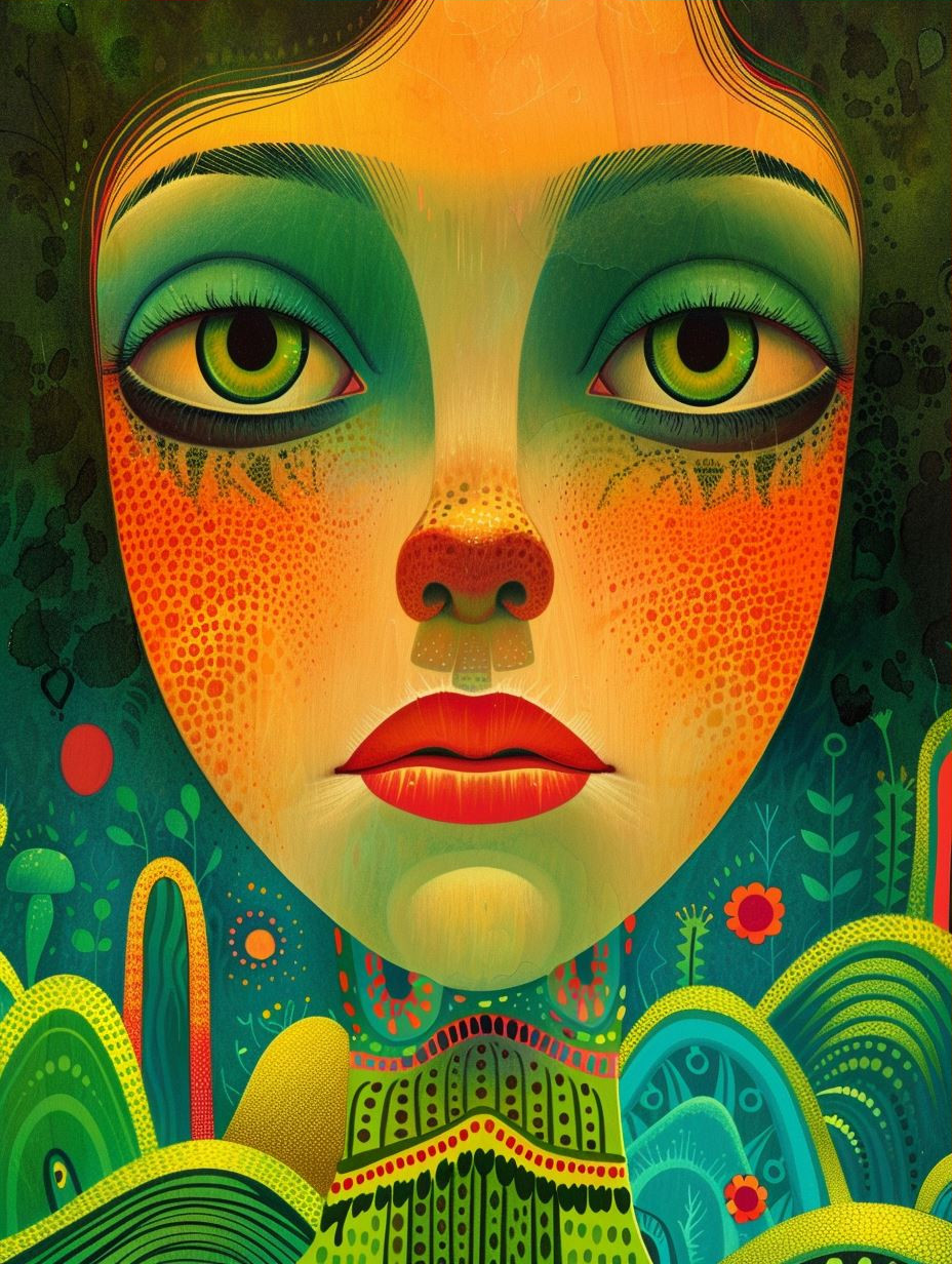 Vibrant Psychedelic Floral Portrait - Image 3