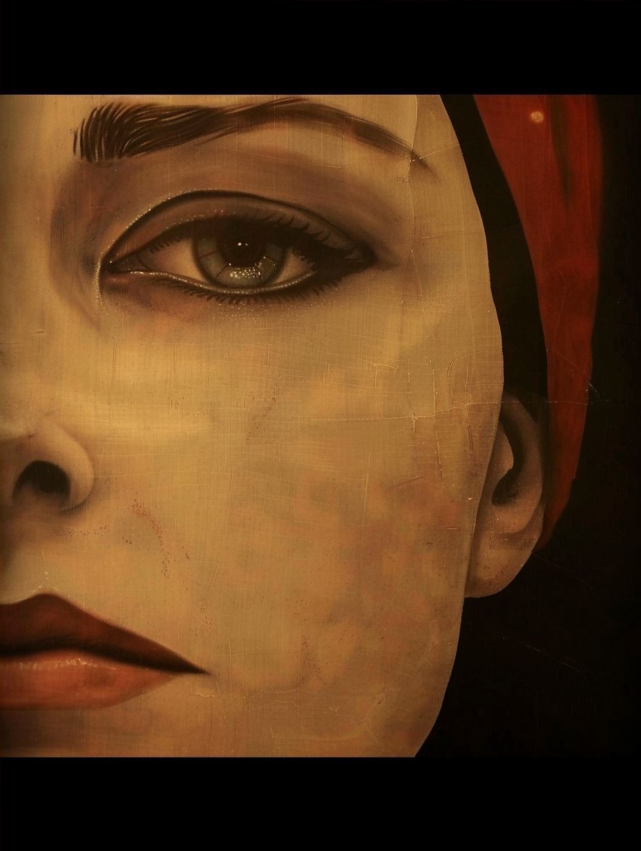 Melancholic Gaze in Crimson Shadows - Image 4