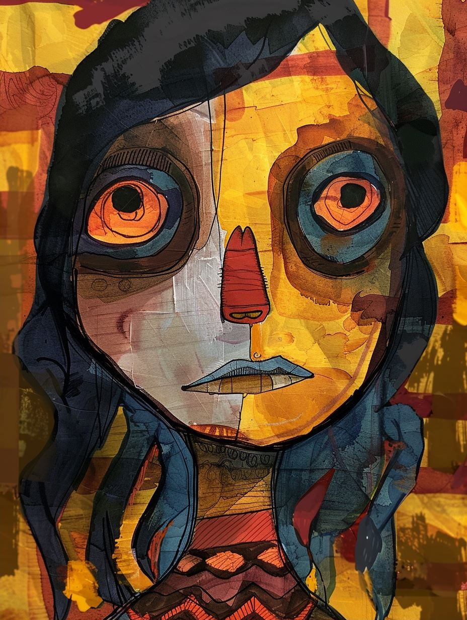 Melancholy Ink and Ochre Portrait - Image 2