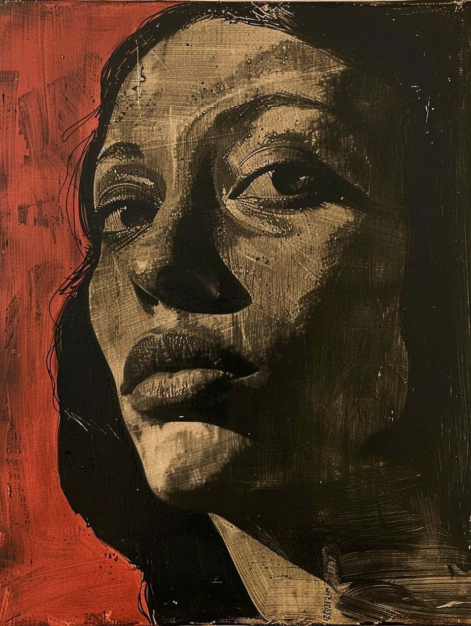 Rustic Woodcut Portrait of Sorrow - Image 2