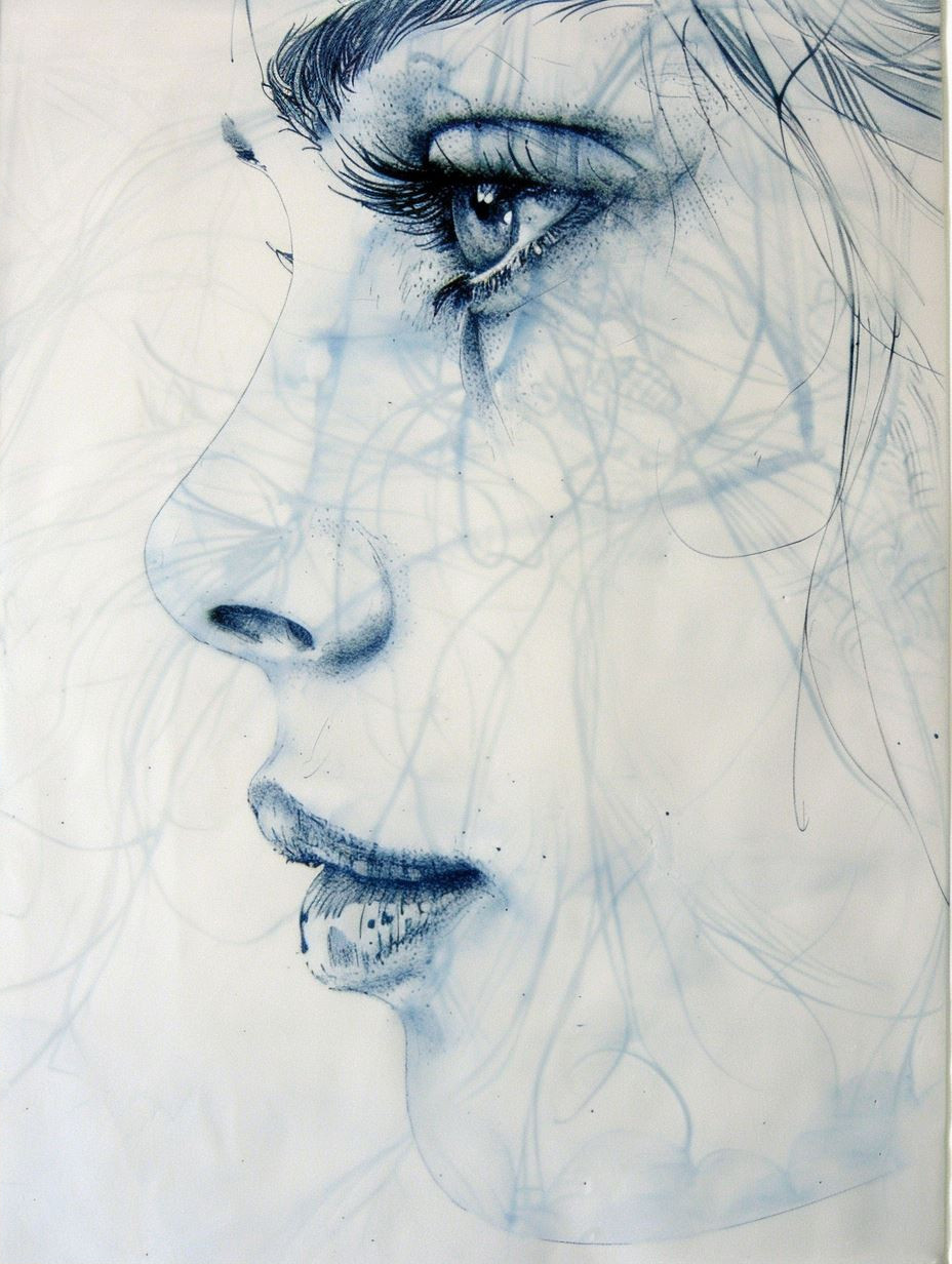 Ethereal Blue Ink Portrait Studies - Image 2