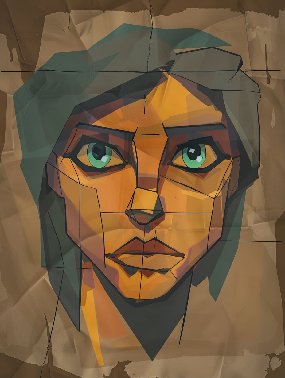 Geometric Portrait on Crumpled Parchment - Image 1
