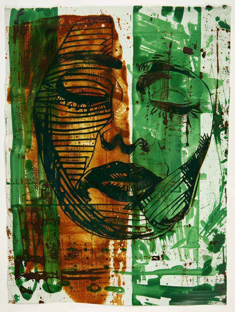 Abstract Faces in Green and Orange - Image 4