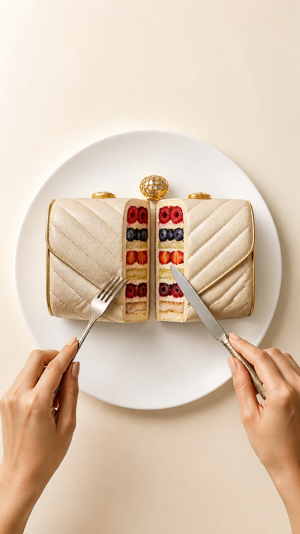 Luxury Designer Clutch Cake Slice Flat Lay