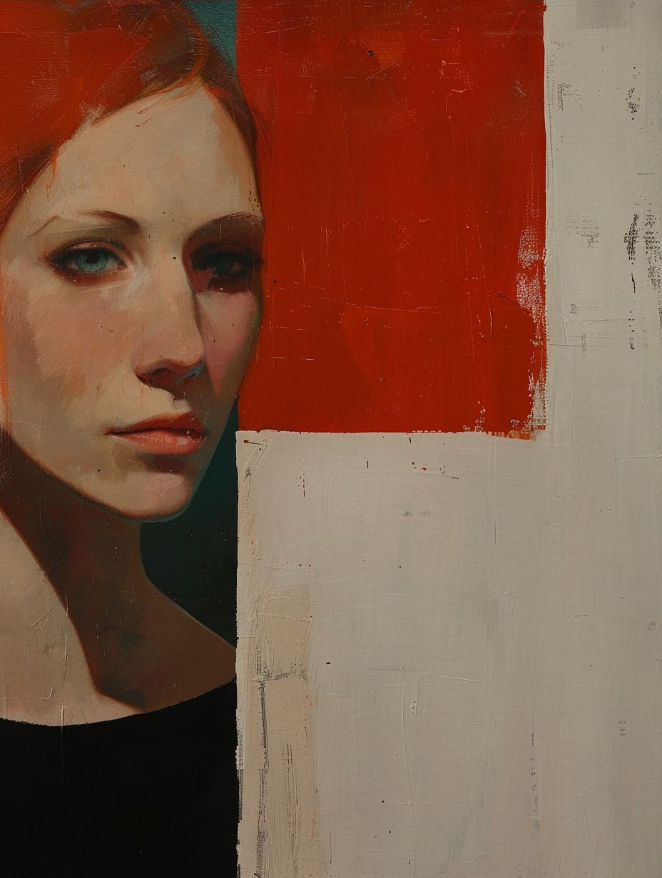Modernist Crimson Portrait Studies - Image 3