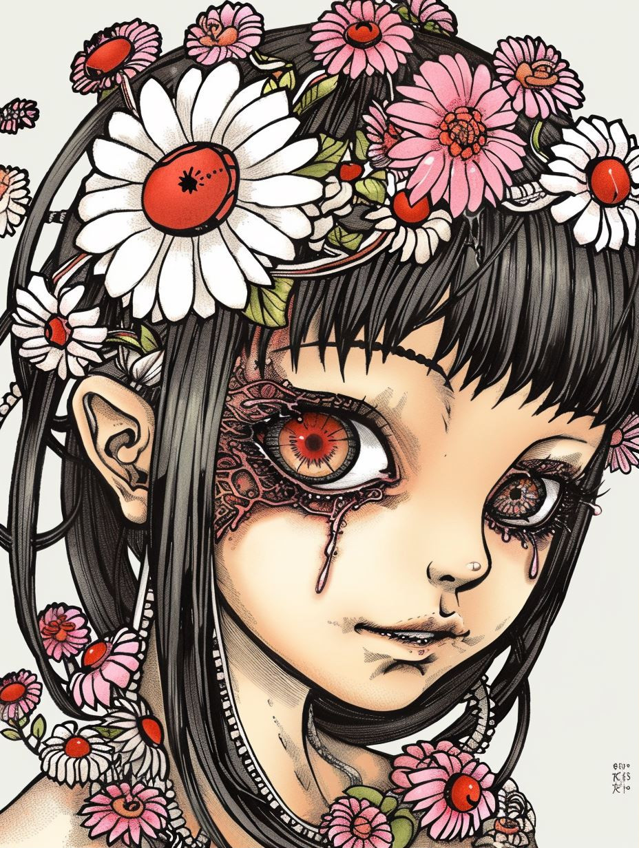 Floral Gothic Anime Portrait