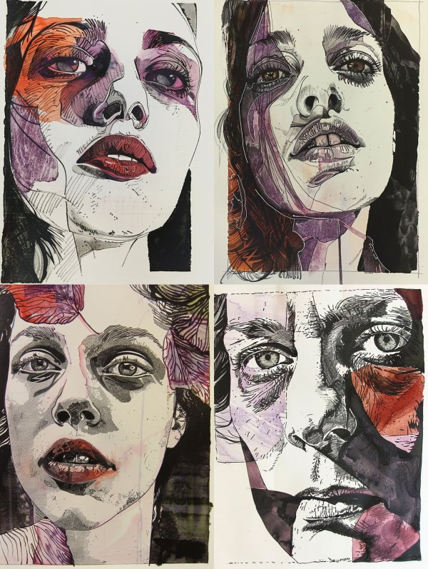 Fragmented Gazes: A Study in Ink