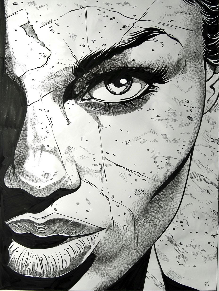 Fractured Porcelain Noir Portrait