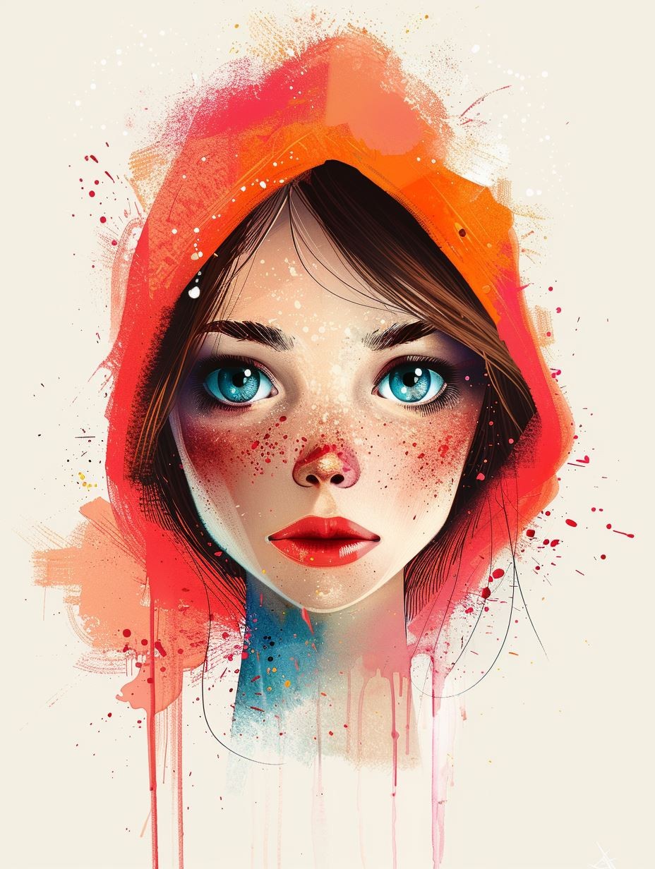 Crimson Hooded Ethereal Portrait - Image 1
