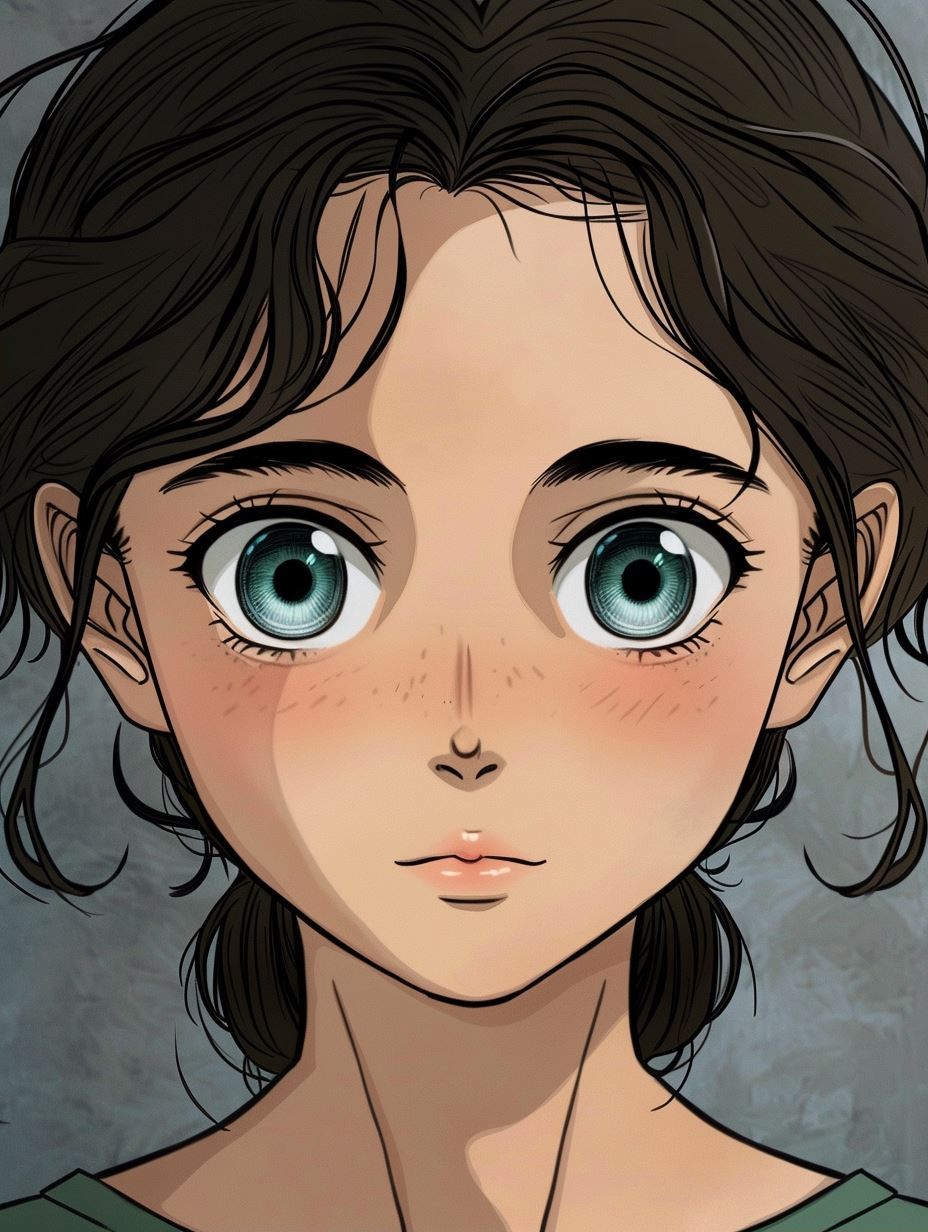 Vintage Hand-Drawn Anime Portrait - Image 2