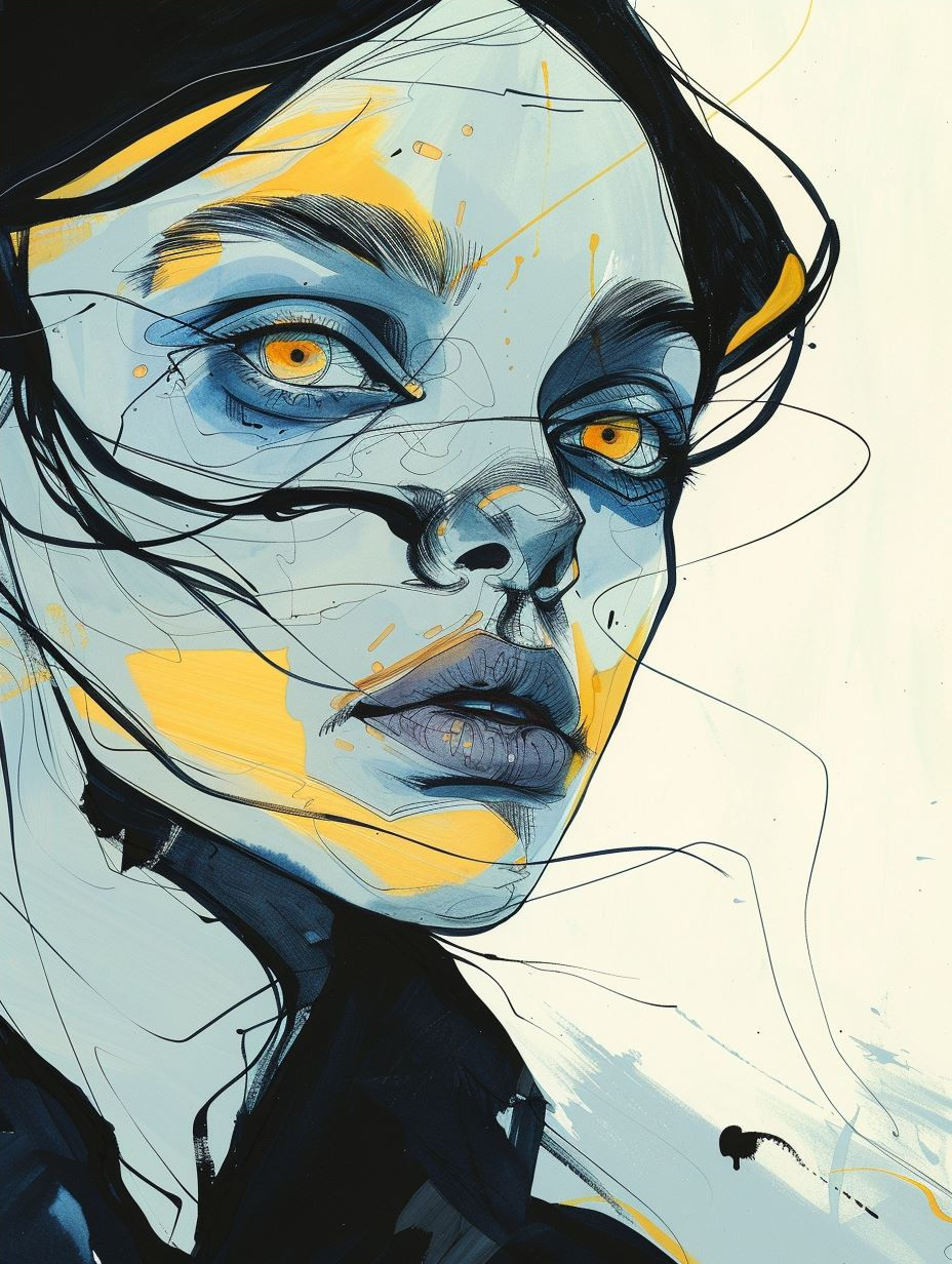 Abstract Ink Portrait in Gold - Image 4