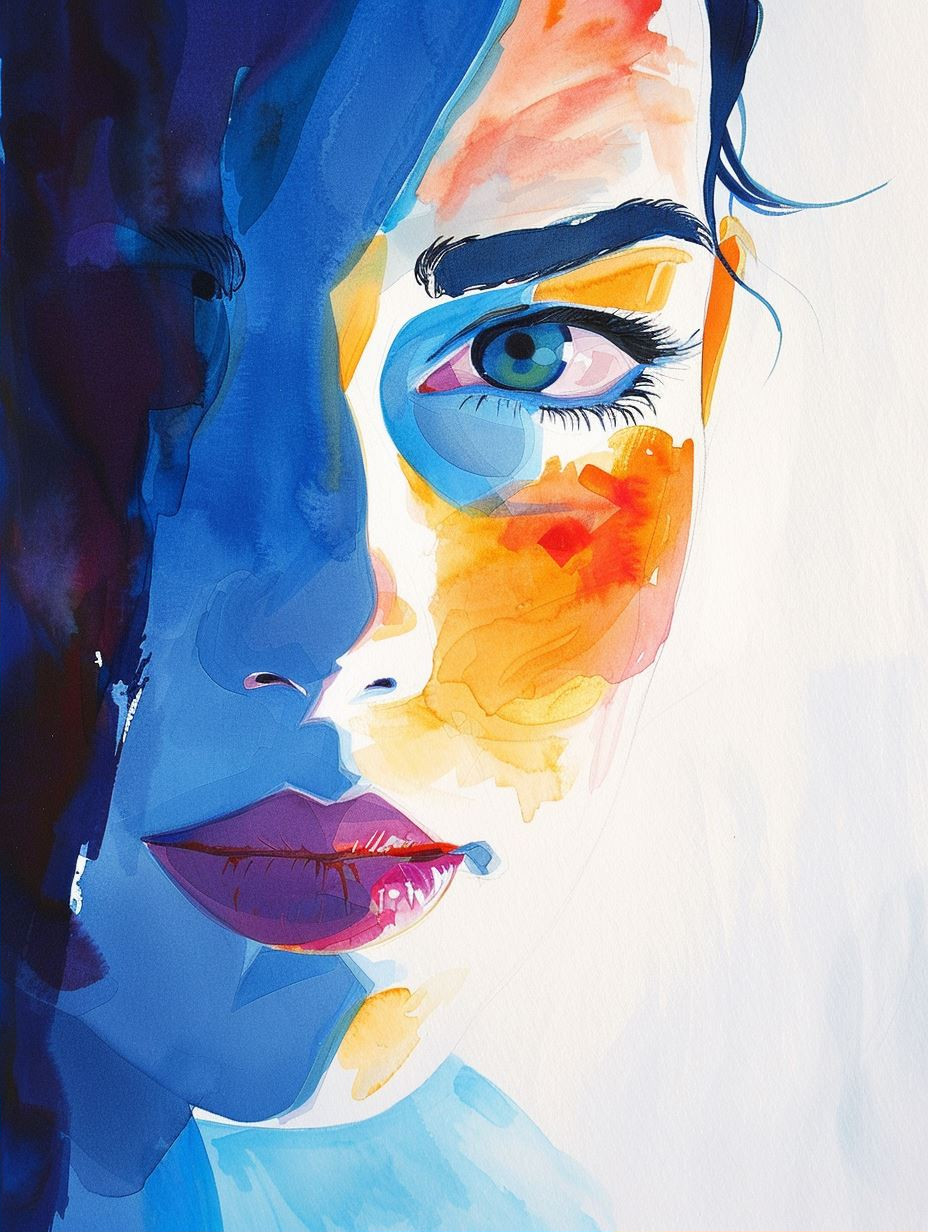 Ethereal Blue Watercolor Portraits - Image 2