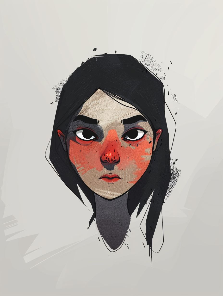Melancholy Gaze in Crimson Accents - Image 2