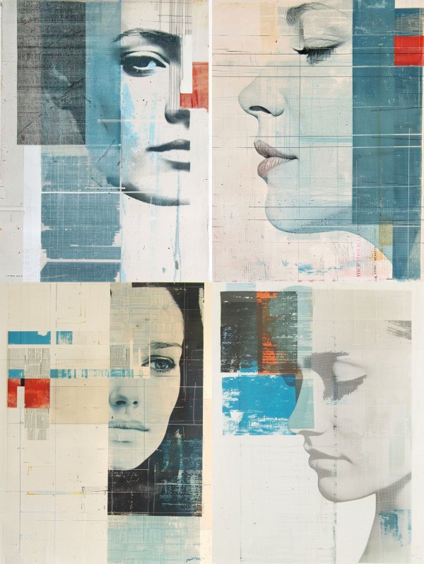Fragmented Gazes in Blue and Grey