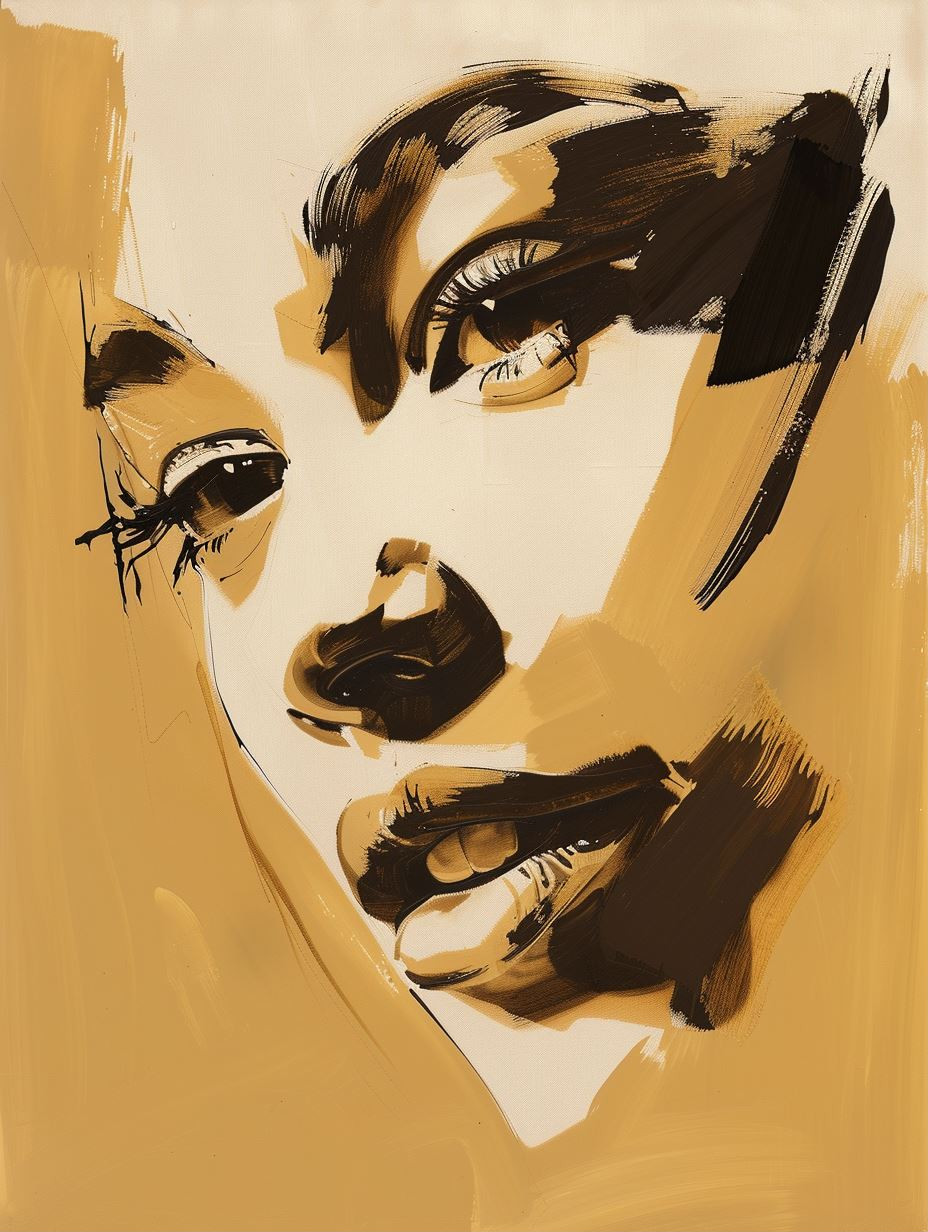 Golden Ochre Expressive Portrait - Image 1