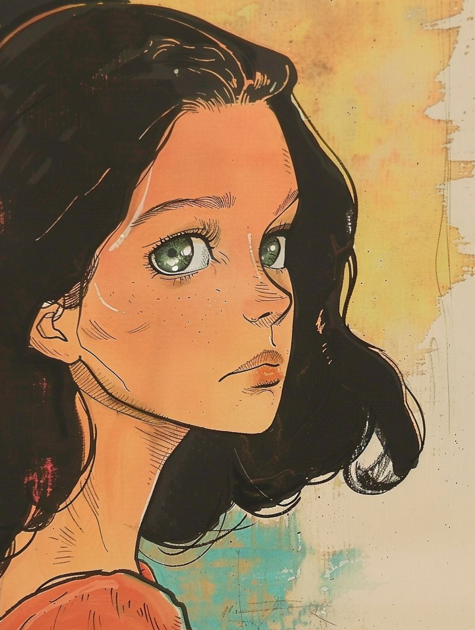 Vintage Anime Watercolor Portraits - Image 2
