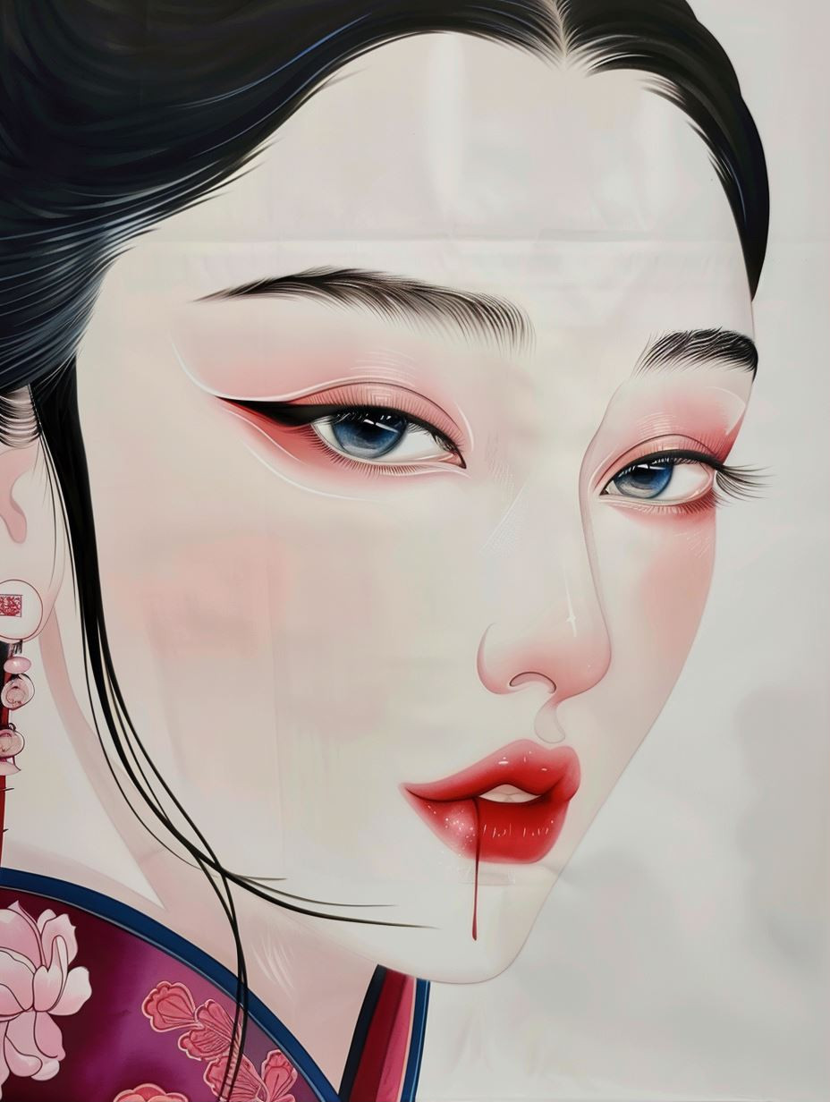 Ethereal Crimson Asian Portraits - Image 1