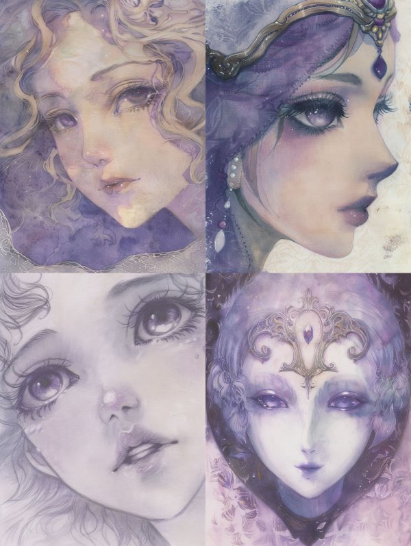 Ethereal Violet Watercolor Portraits