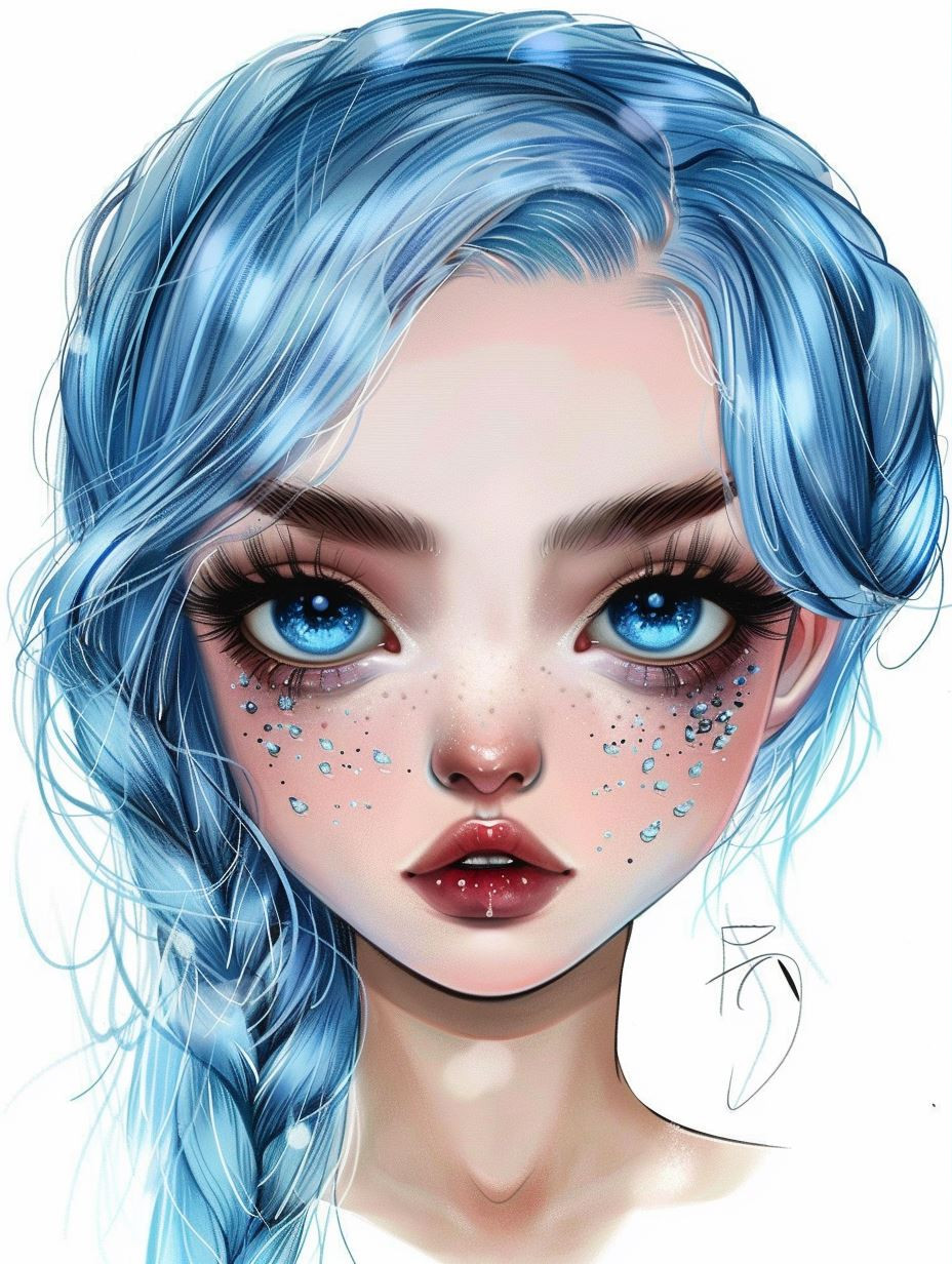 Ethereal Blue Sketch Portrait - Image 3