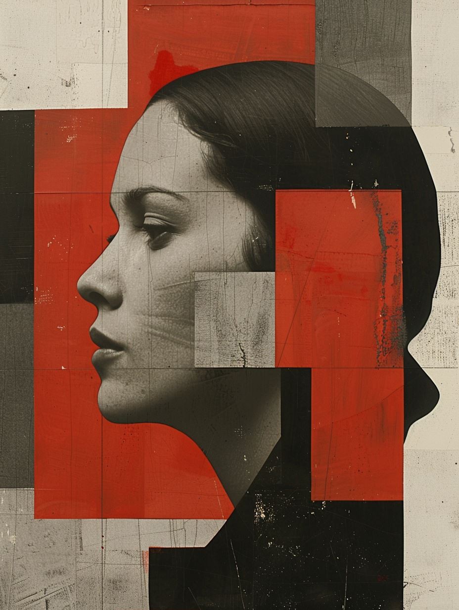 Fragmented Crimson Portrait Study - Image 1