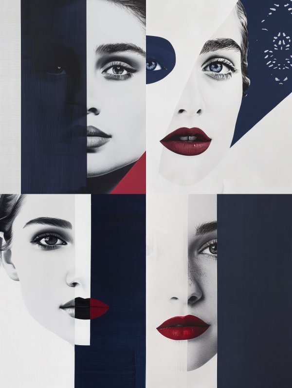 Fragmented Beauty in Monochrome and Red