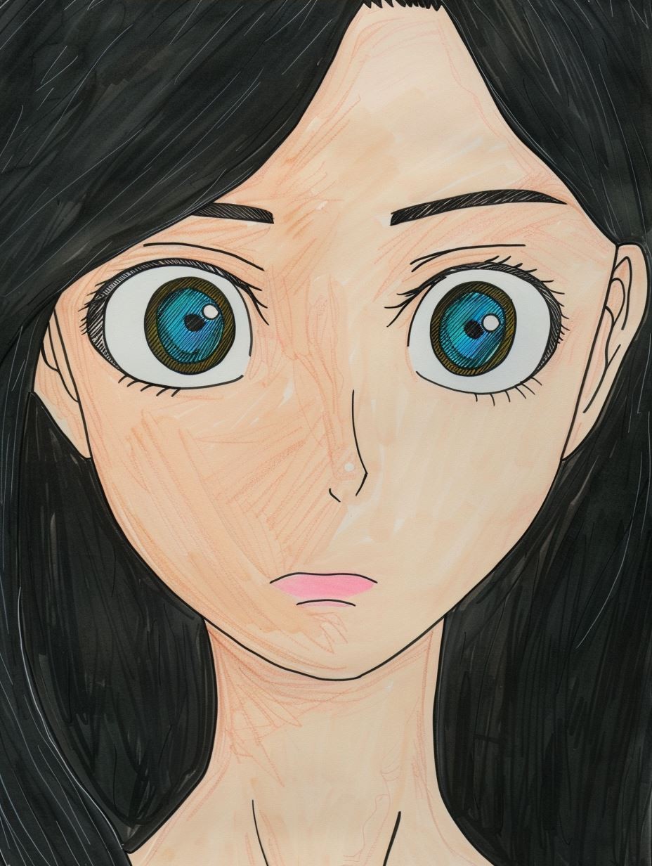 Vintage Hand-Drawn Anime Portrait - Image 3
