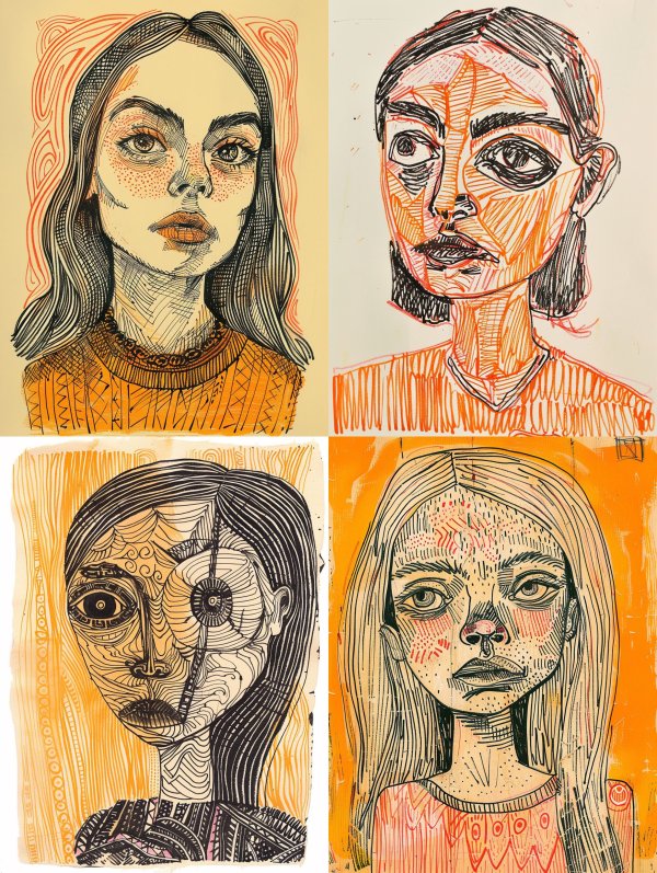 Hatched Portrait in Amber Tones